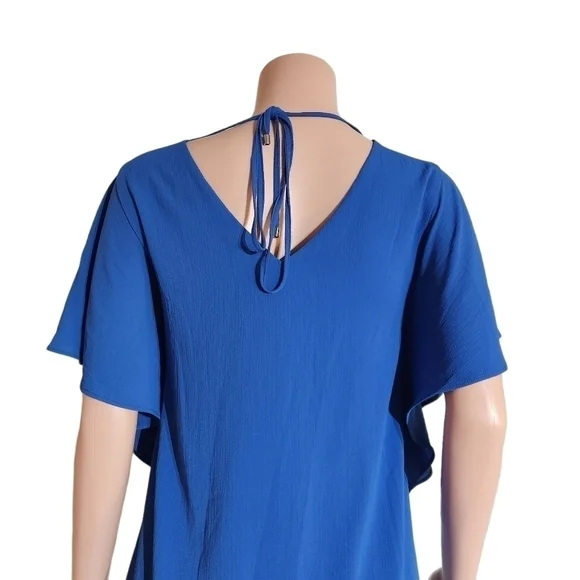𝅺ELIZA J. Womens Blue Flutter Sleeve V Neck Tie Back Shift Dress Size 6 - Picture 9 of 14